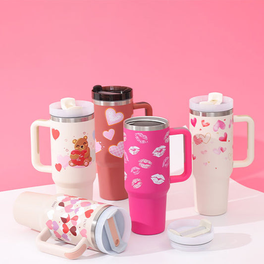 40oz Insulated Stainless Steel Tumbler with Handle & Straw – Spill-Proof Travel Mug (Ideal Gift for Valentine’s, Gym, Office)